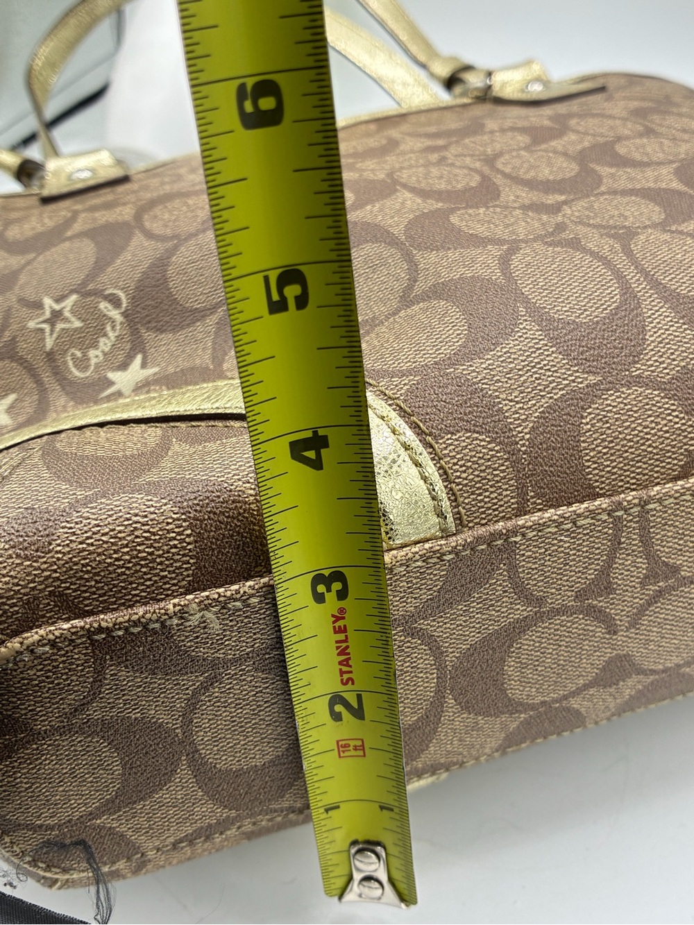 Coach Brown Signature Star Print Tote with Gold Trim - Picture 8 of 15